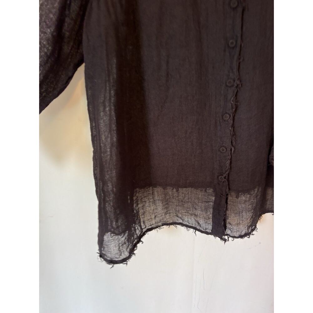 Eileen Fisher Blouse Top Button Up Black Linen Relaxed XXL 2XL 3XL - Picture 6 of 11